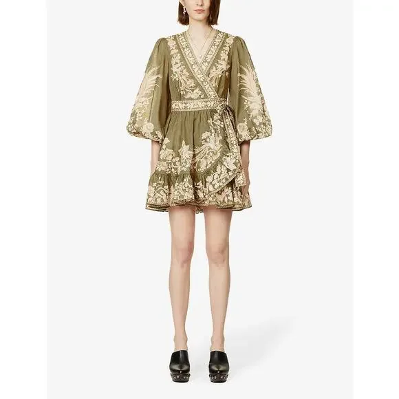 NWOT ZIMMERMANN Anneke Floral-Pattern Cotton Mini Wrap-Dress Sz 3 (US 10) - Picture 3 of 10